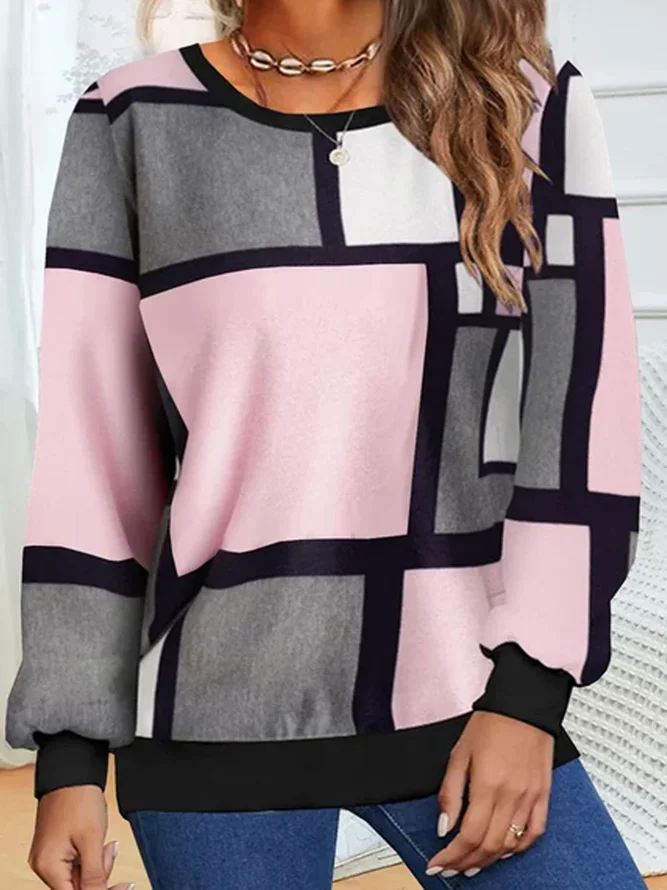 Sweat-shirts Décontracté Abstrait Printemps / Automne Aucune élasticité Quotidien Col Rond Régulier Droit Régulier pour Femmes