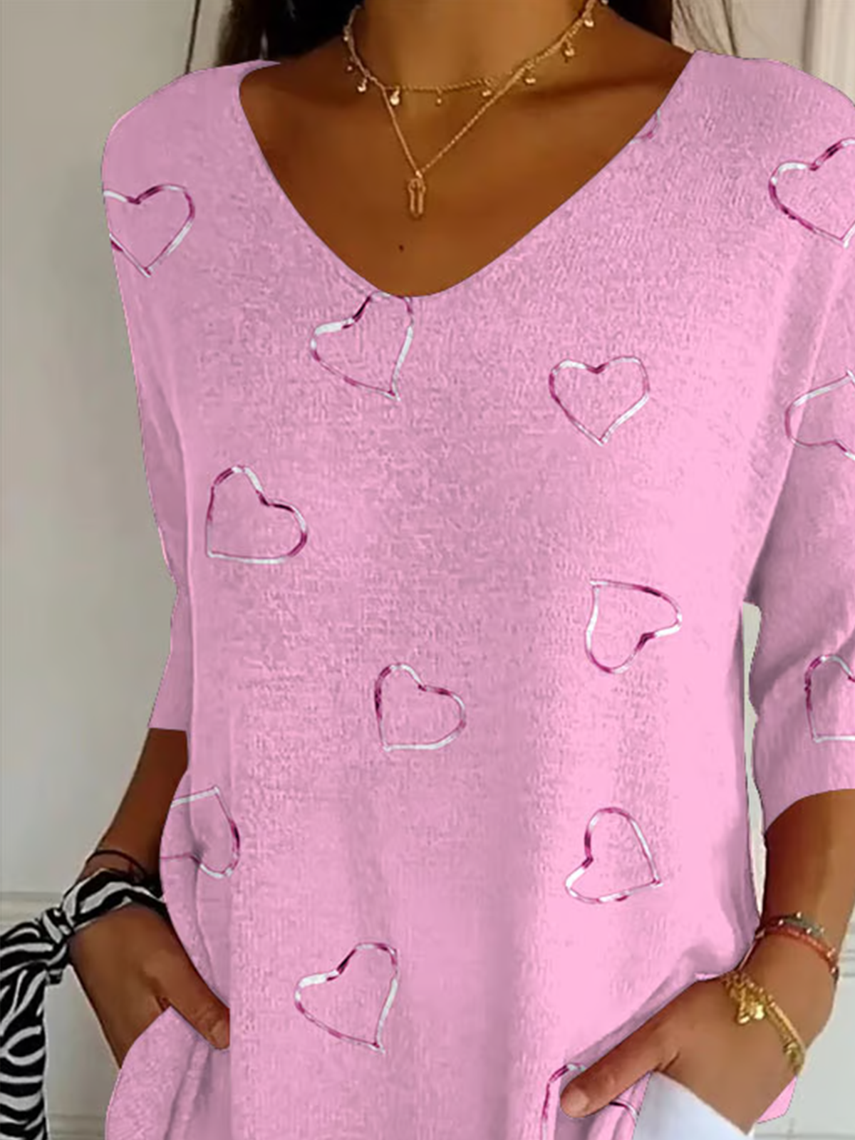 T-shirts Coeur/cordé Rétro Printemps / Automne Coton Micro-élasticité Quotidien Col Rond Régulier Régulier pour Femmes