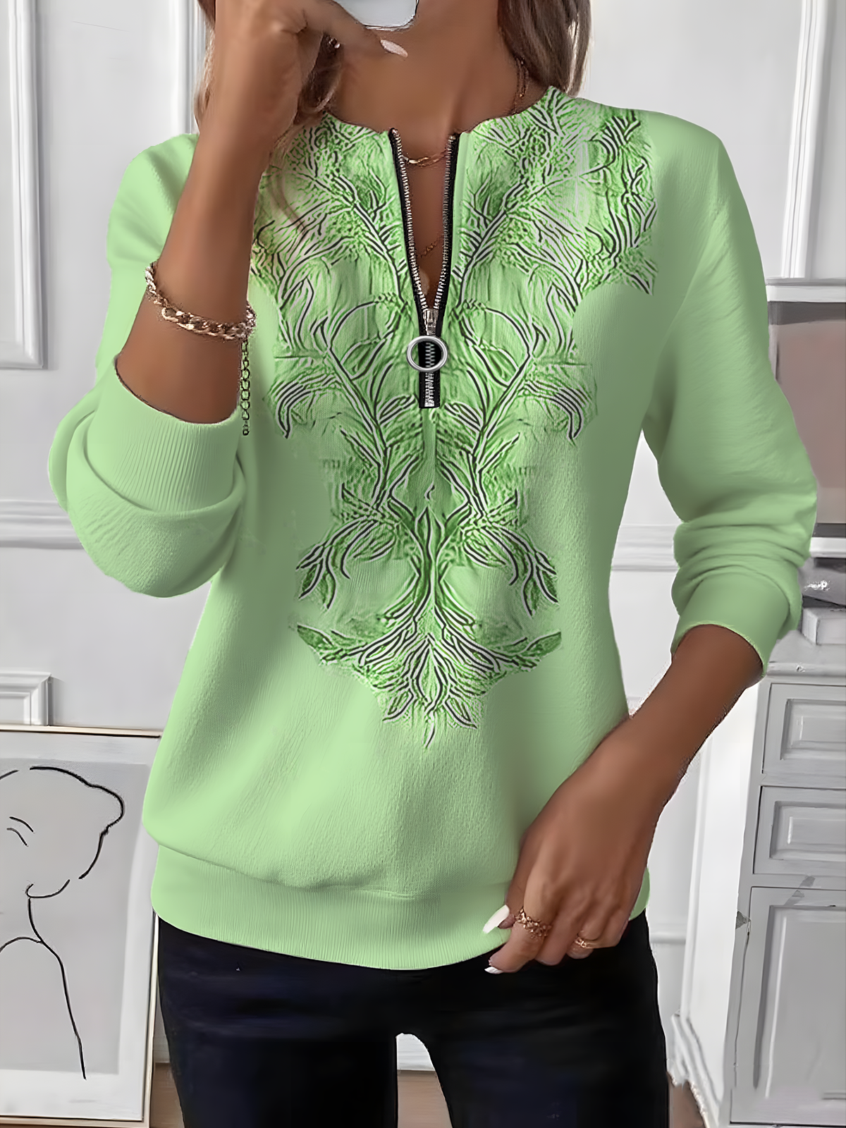 Sweat-shirts Femmes Simple Ombre Printemps / Automne Micro-élasticité Domestique Manches Longues Col Rond Régulier Droit