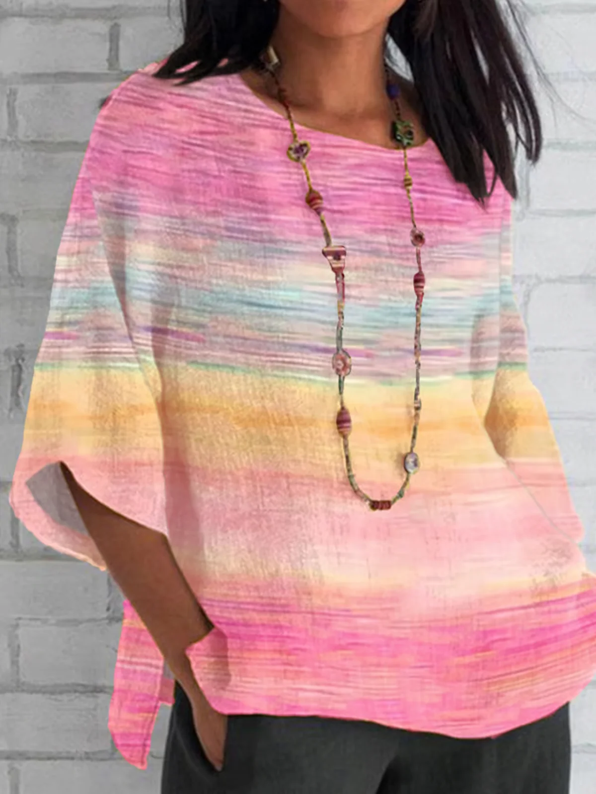 Blouses Femmes Géométrique Simple Été Polyester Quotidien Ample Demi Manche Col Châle Régulier