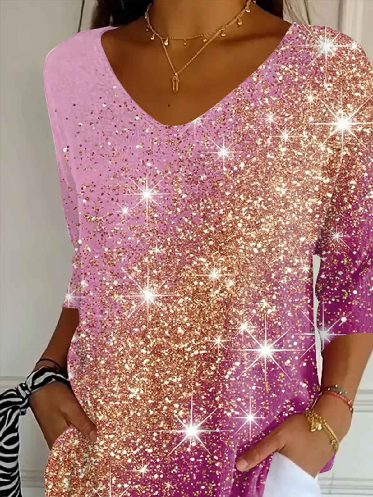 T-shirts Femmes Motif d'Étoile Rétro Printemps / Automne Micro-élasticité Quotidien Coupe Régulière Manches trois quarts Droit Régulier