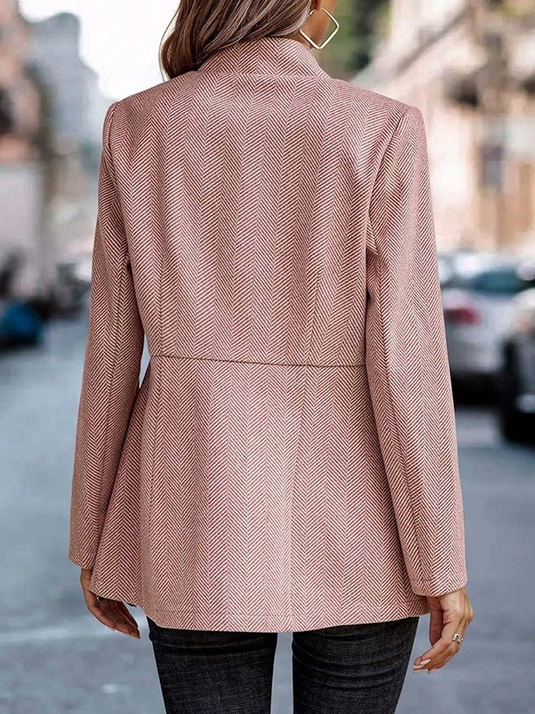 Micro-élasticité Col Châle Manches Longues Régulier Géométrique Veste de tweed Blouson Joint Fendu pour Femmes