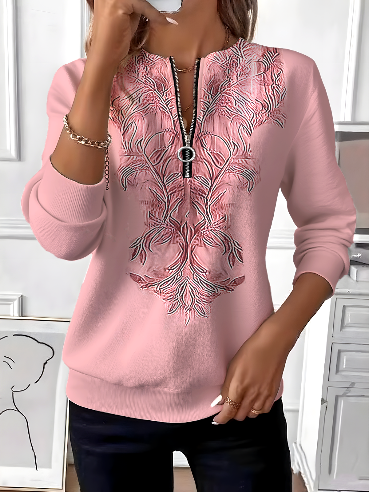 Sweat-shirts Femmes Simple Ombre Printemps / Automne Micro-élasticité Domestique Manches Longues Col Rond Régulier Droit