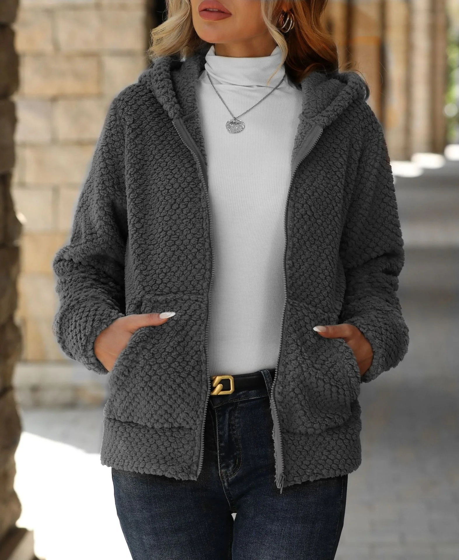 Micro-élasticité Sweat-shirt à Capuche Manches Longues Régulier Plain Cape Blouson pour Femmes