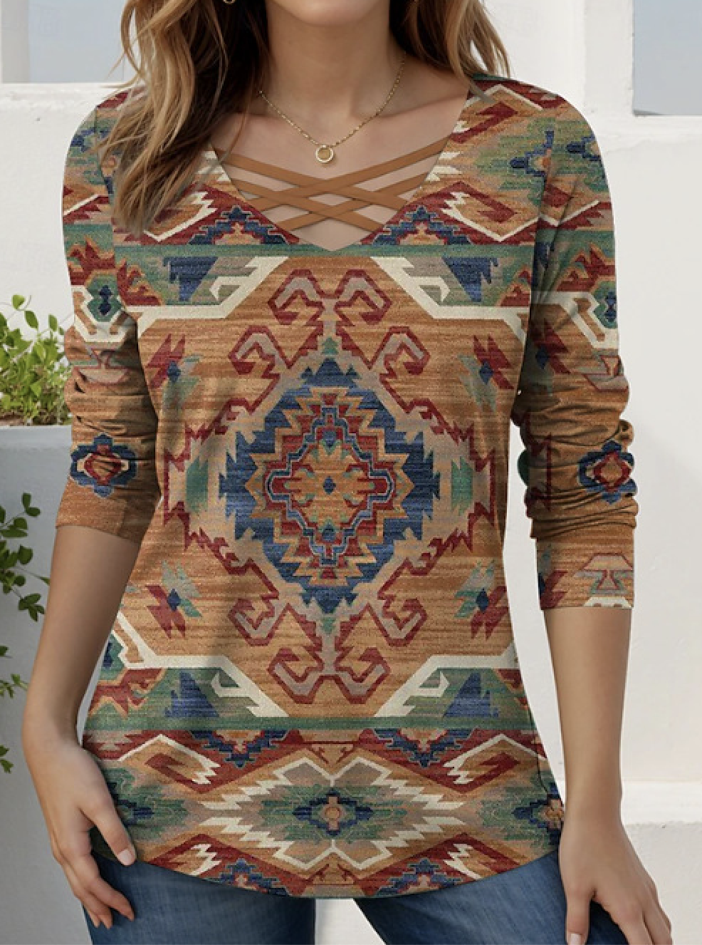 T-shirts Femmes Géométrique Décontracté Printemps / Automne Micro-élasticité Quotidien Manches Longues Régulier Trapèze Régulier