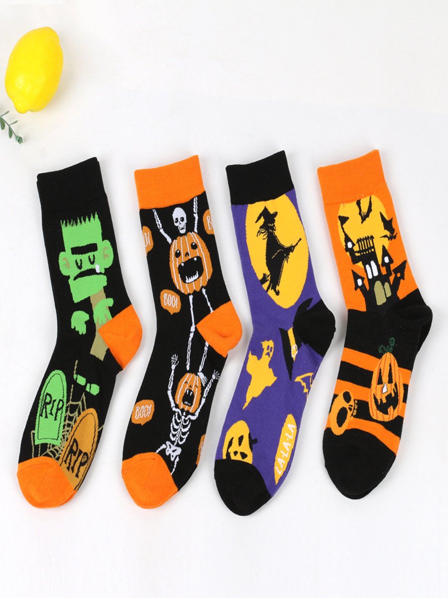 Chaussettes Urbain Toutes Les Saisons Toussaint Coton Imprimé Absorber l'Humidité et Évacuer la Sueur Quotidien Toussaint Régulier pour Femmes