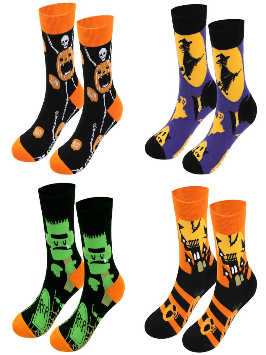 Chaussettes Urbain Toutes Les Saisons Toussaint Coton Imprimé Absorber l'Humidité et Évacuer la Sueur Quotidien Toussaint Régulier pour Femmes