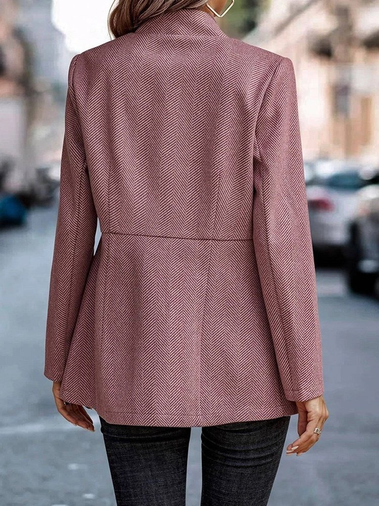Micro-élasticité Col Châle Manches Longues Régulier Géométrique Veste de tweed Blouson Joint Fendu pour Femmes