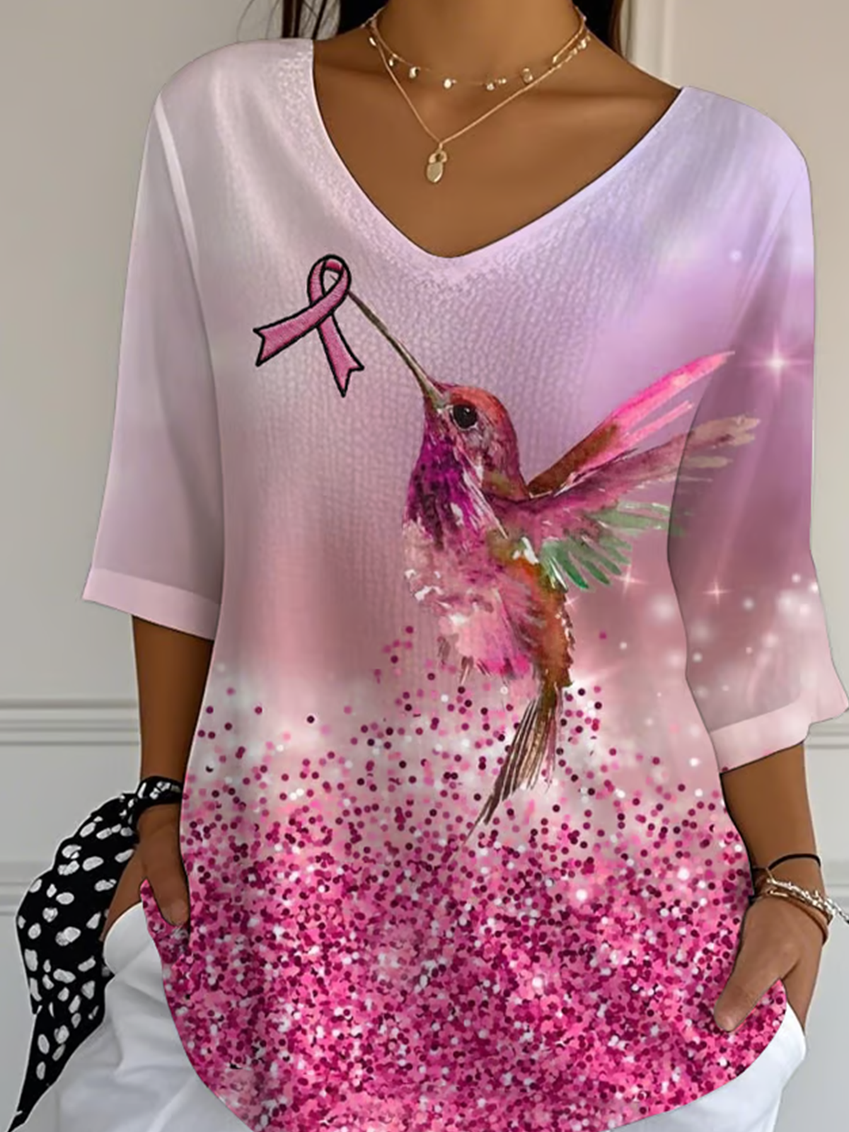 T-shirts Décontracté Printemps / Automne Classique Géométrie Quotidien Coupe Régulière Manches trois quarts Col Rond Droit Régulier pour Femmes