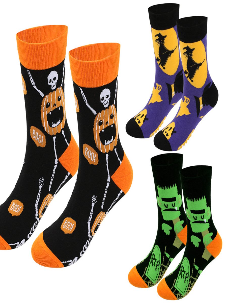 Chaussettes Urbain Toutes Les Saisons Toussaint Coton Imprimé Absorber l'Humidité et Évacuer la Sueur Quotidien Toussaint Régulier pour Femmes