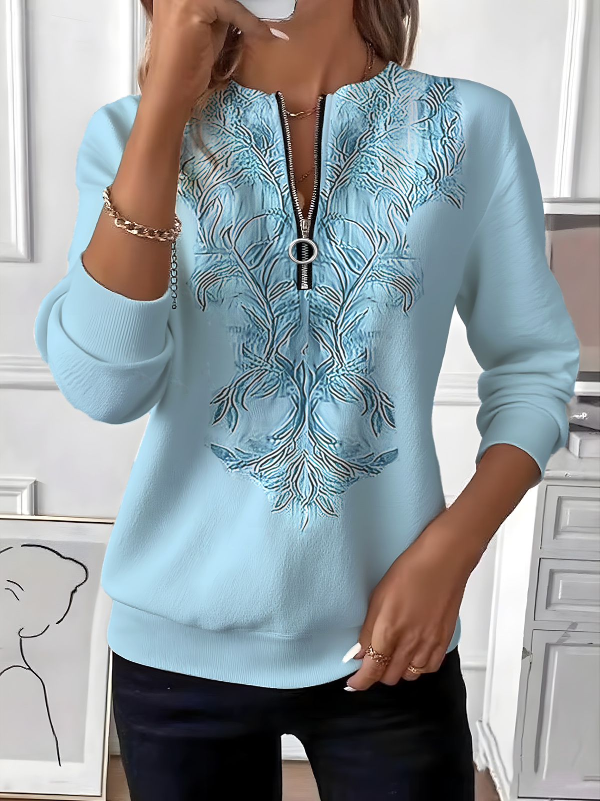 Sweat-shirts Femmes Simple Ombre Printemps / Automne Micro-élasticité Domestique Manches Longues Col Rond Régulier Droit