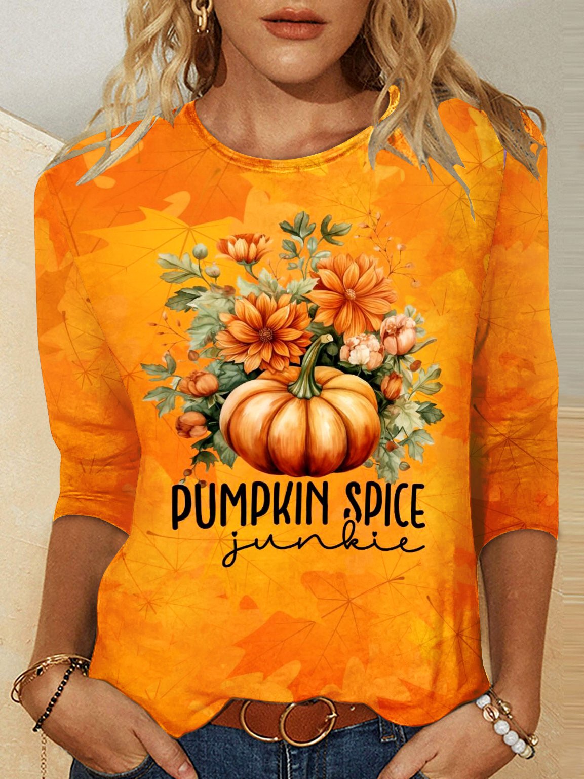 T-shirts Décontracté Printemps / Automne Toussaint Coton Micro-élasticité Coupe Régulière Col Rond Régulier Trapèze pour Femmes