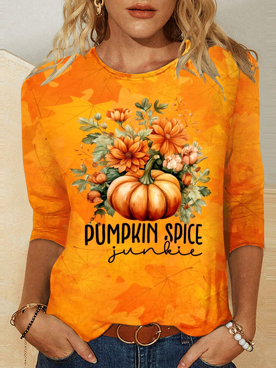 T-shirts Décontracté Printemps / Automne Toussaint Coton Micro-élasticité Coupe Régulière Col Rond Régulier Trapèze pour Femmes