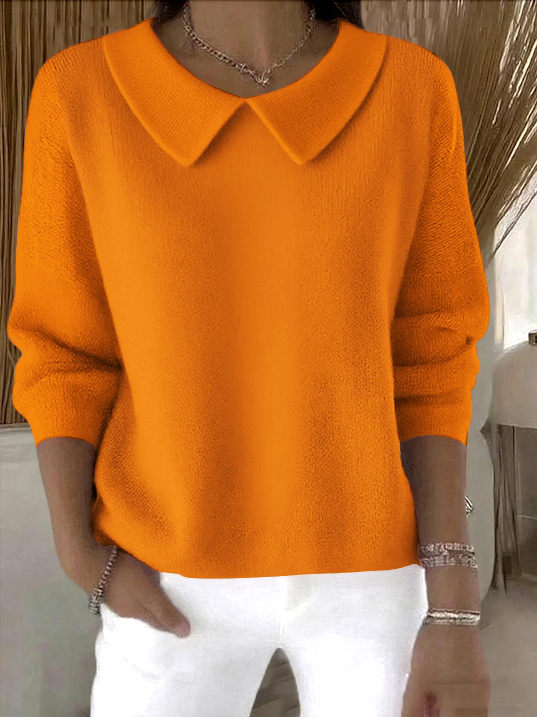 Pulls Femmes Décontracté Plain Printemps / Automne Coton Coupe Régulière Manches Longues Régulier Régulier Élasticité moyenne
