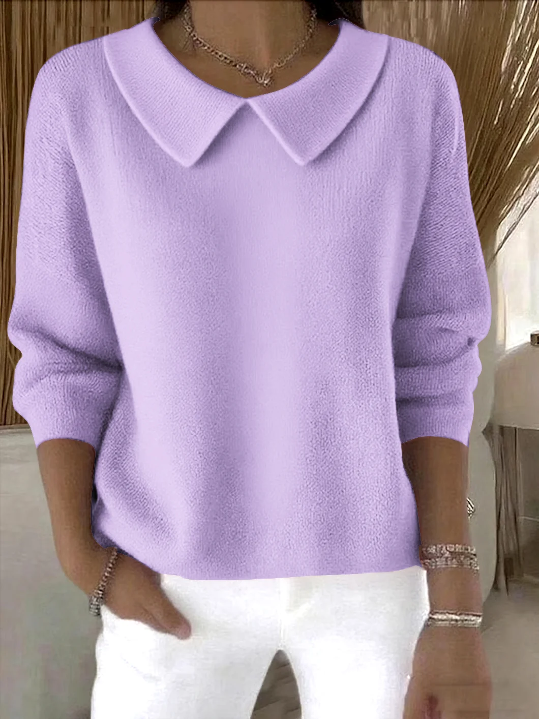 Pulls Femmes Décontracté Plain Printemps / Automne Coton Coupe Régulière Manches Longues Régulier Régulier Élasticité moyenne