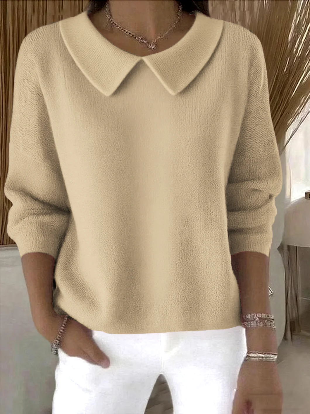 Pulls Femmes Décontracté Plain Printemps / Automne Coton Coupe Régulière Manches Longues Régulier Régulier Élasticité moyenne