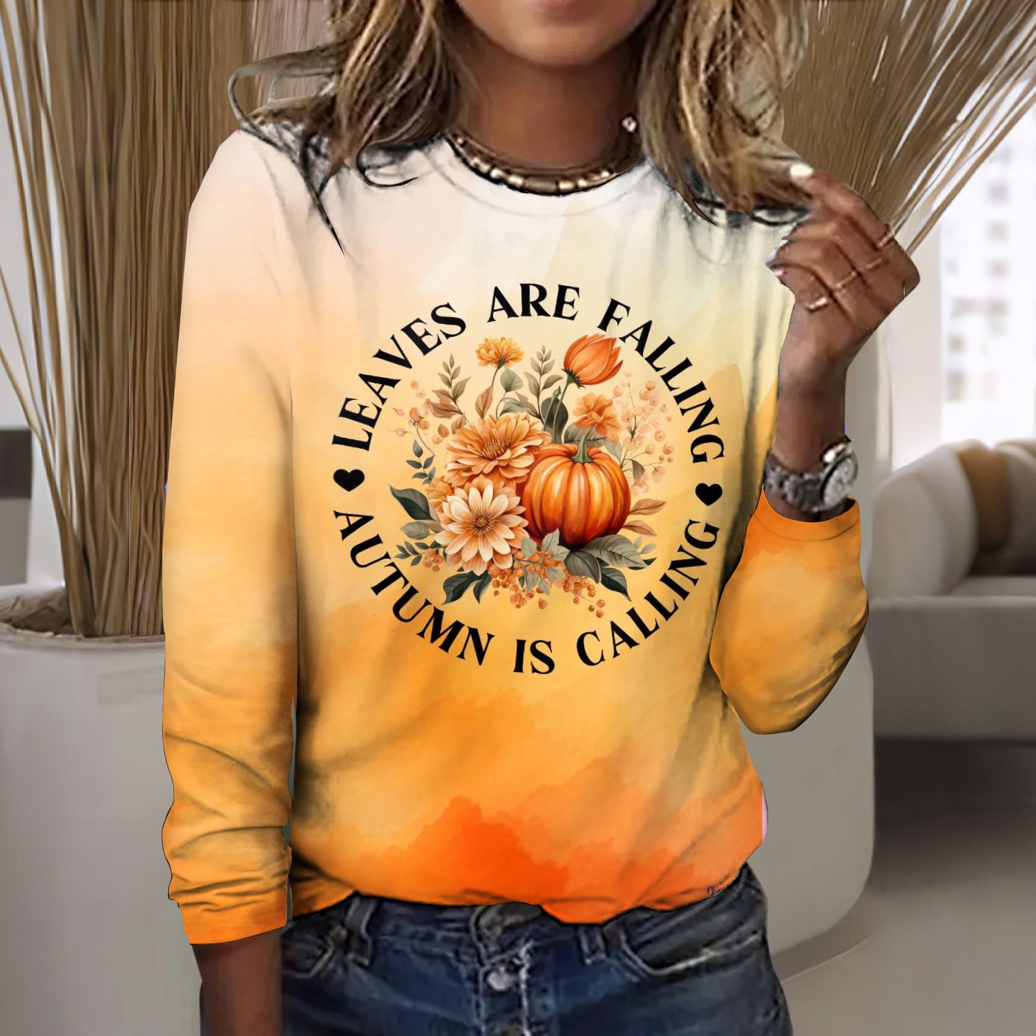 T-shirts Femmes Décontracté Ombre Printemps / Automne Coton Micro-élasticité Manches Longues Col Rond Régulier Trapèze