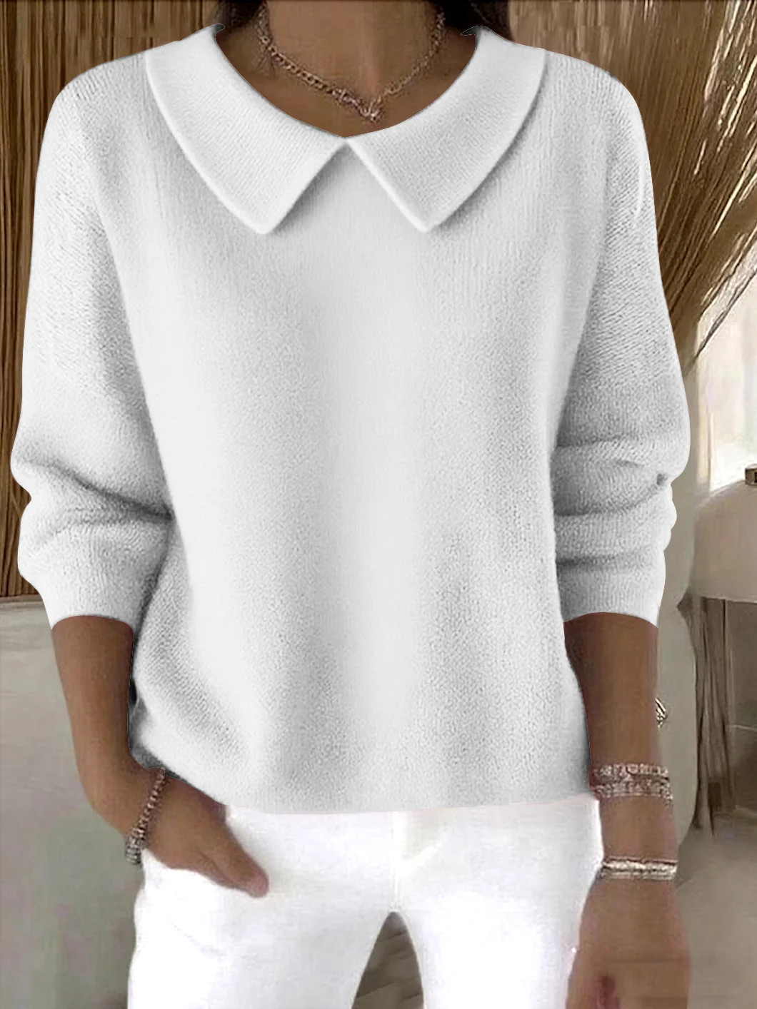 Pulls Femmes Décontracté Plain Printemps / Automne Coton Coupe Régulière Manches Longues Régulier Régulier Élasticité moyenne