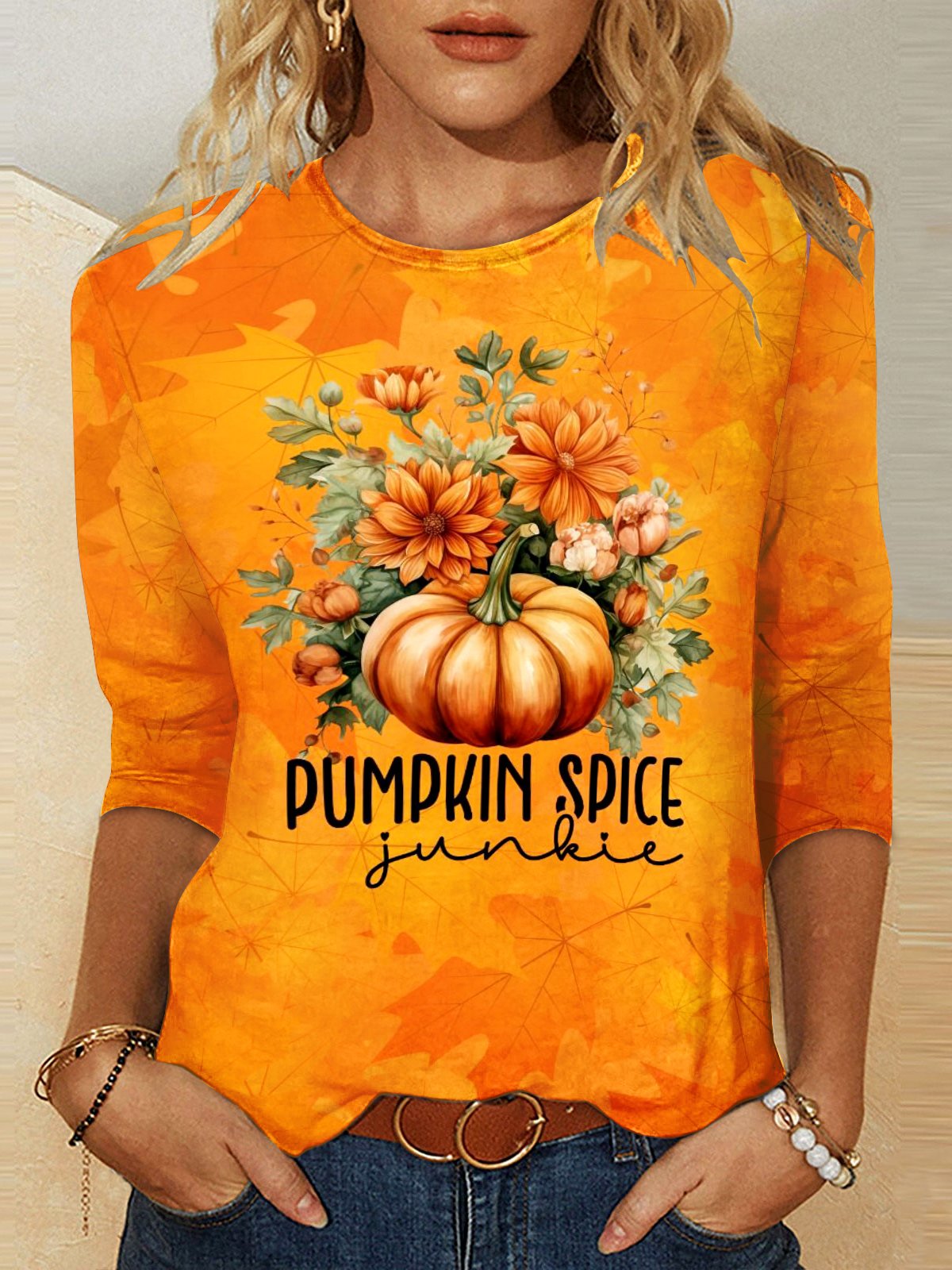 T-shirts Décontracté Printemps / Automne Toussaint Coton Micro-élasticité Coupe Régulière Col Rond Régulier Trapèze pour Femmes