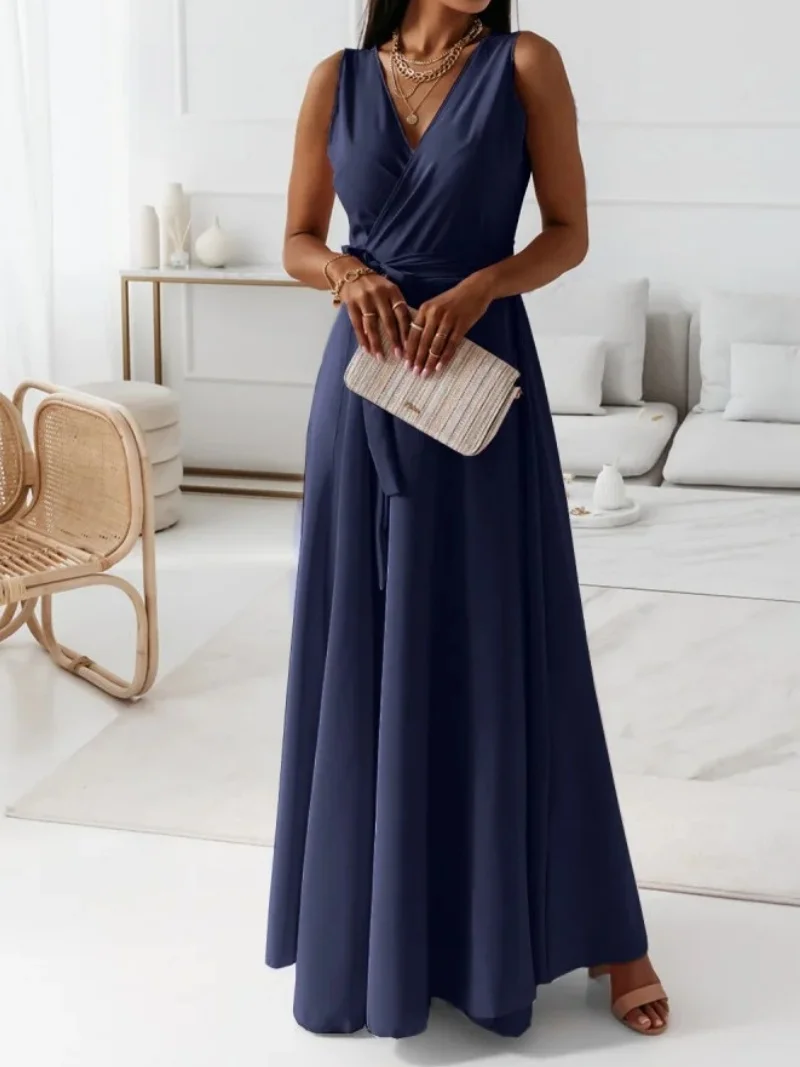 Femmes Plain Vert Foncé Col V Confortable Joint Fendu Robe Maxi Rétro