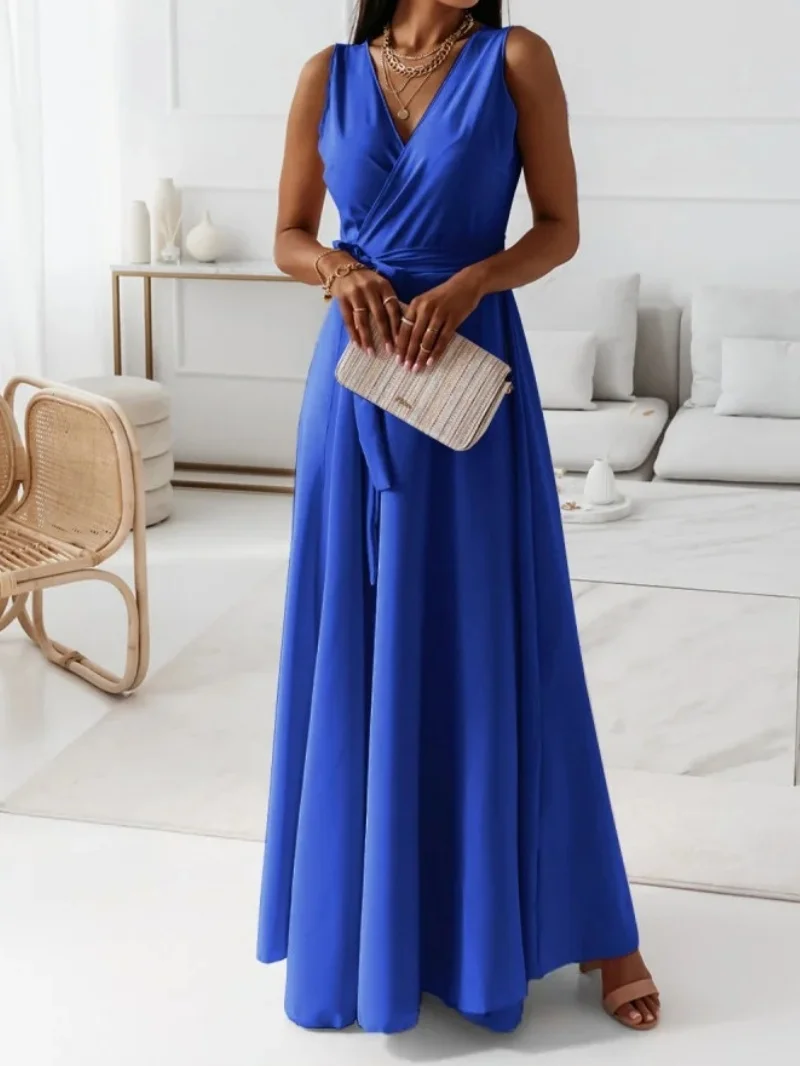 Femmes Plain Vert Foncé Col V Confortable Joint Fendu Robe Maxi Rétro