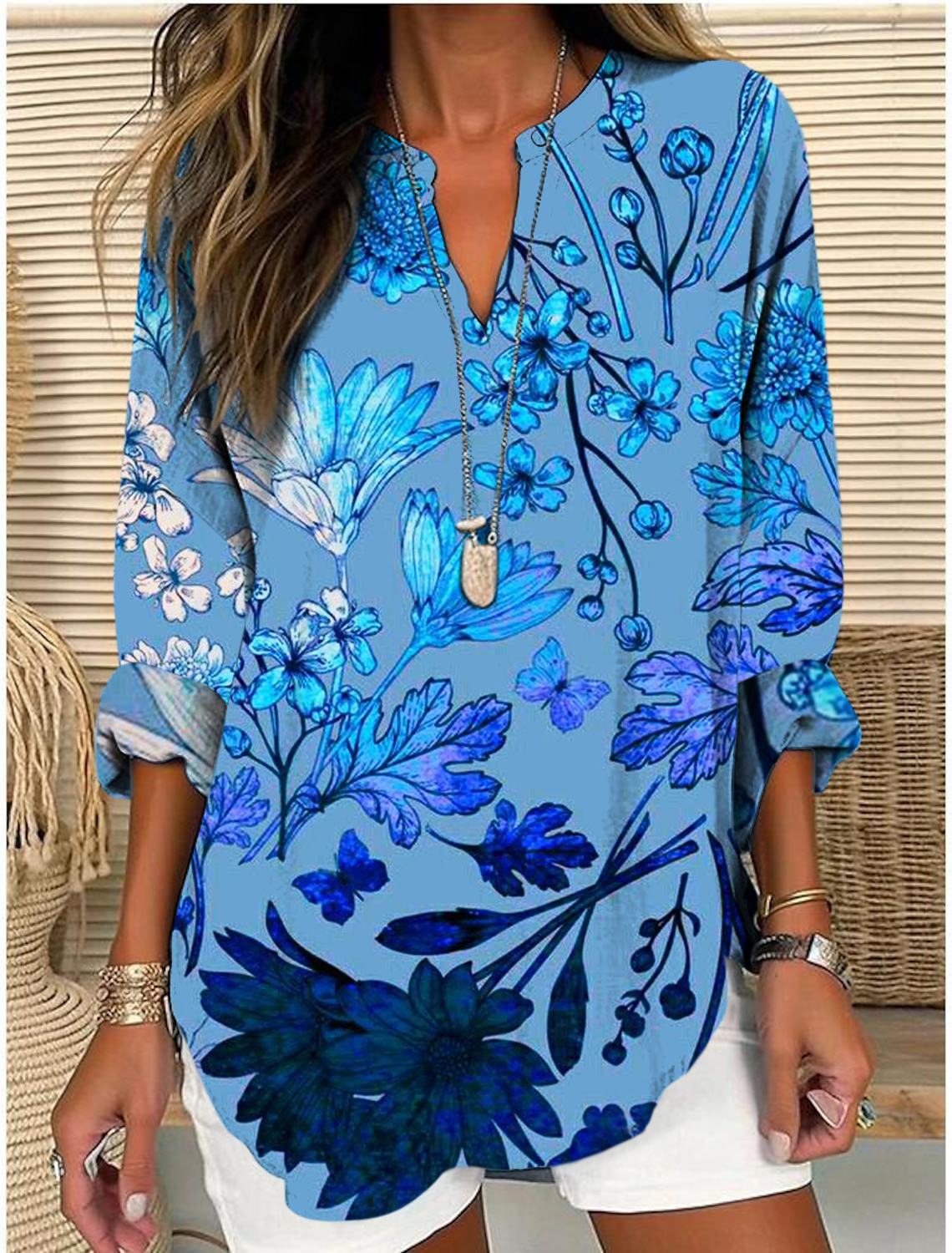 Blouses Femmes Élégant Floral Été Polyester Aucune élasticité Demi Manche Régulier Droit Régulier