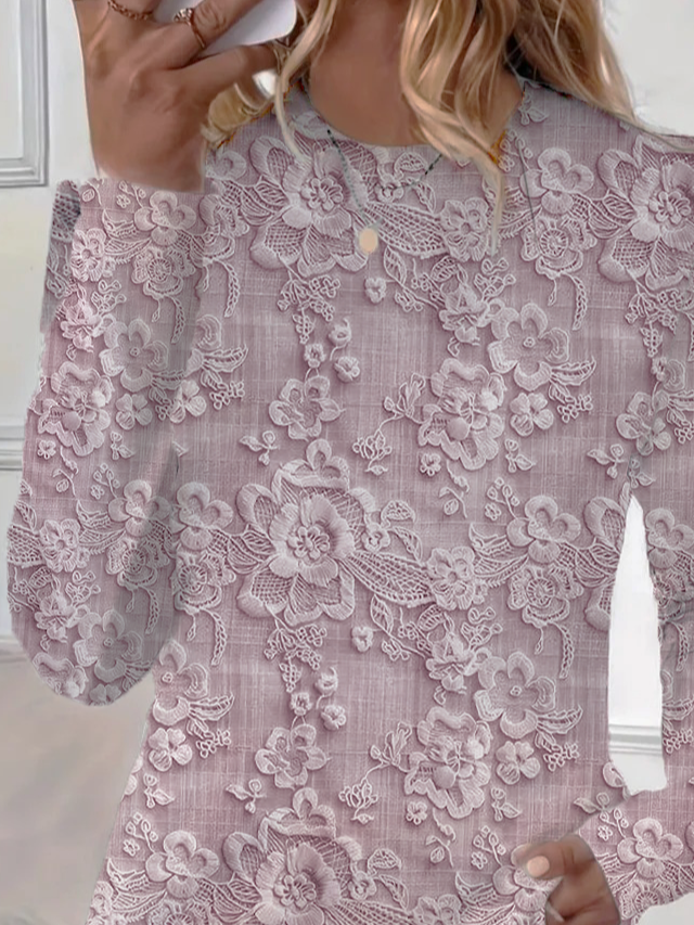 T-shirts Décontracté Floral Printemps / Automne Imprimé Quotidien Jersey Manches Longues Régulier Droit pour Femmes