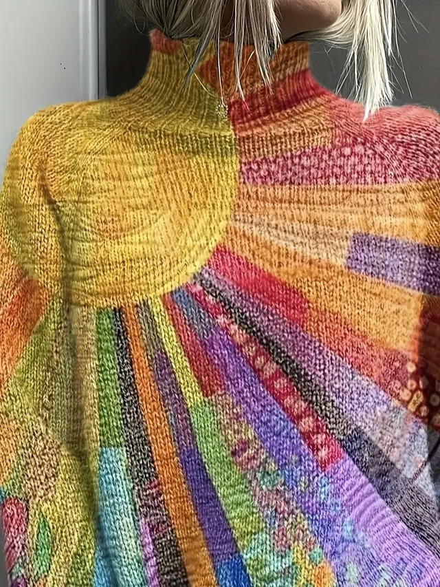 Pulls Décontracté Abstrait Printemps / Automne Quotidien Ample Manches Longues Col Roulé Régulier Droit pour Femmes