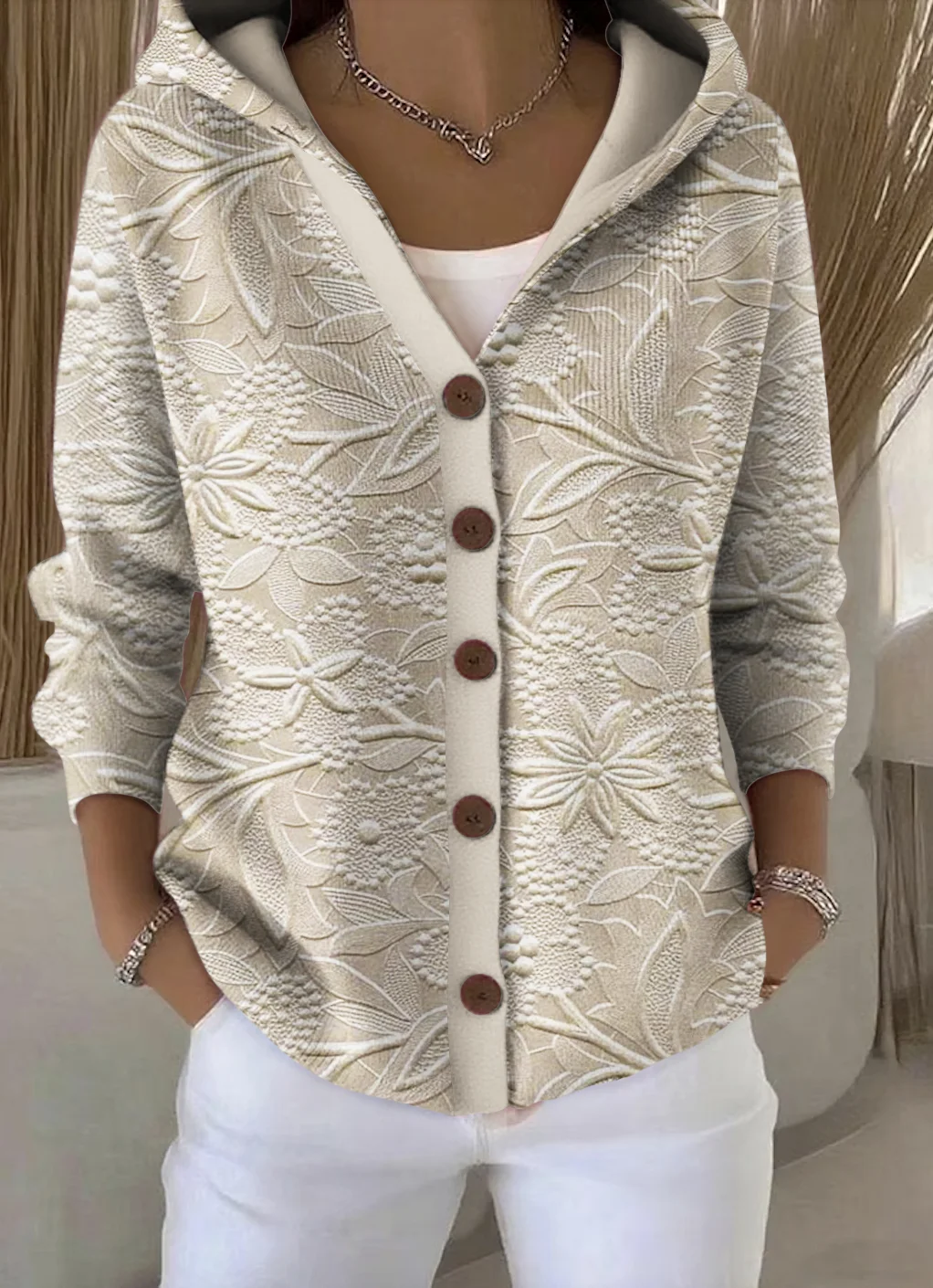 Cardigans Femmes Décontracté Floral Printemps / Automne Quotidien Coupe Régulière Manches Longues Trapèze Régulier Élasticité moyenne