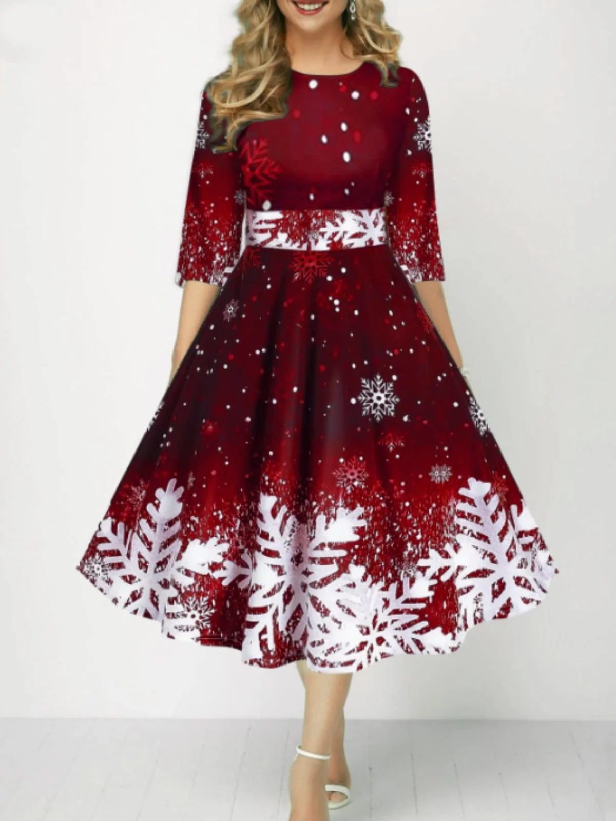 Femmes Noël Violet Col Rond Confortable Robe Mi-Longue Sexy