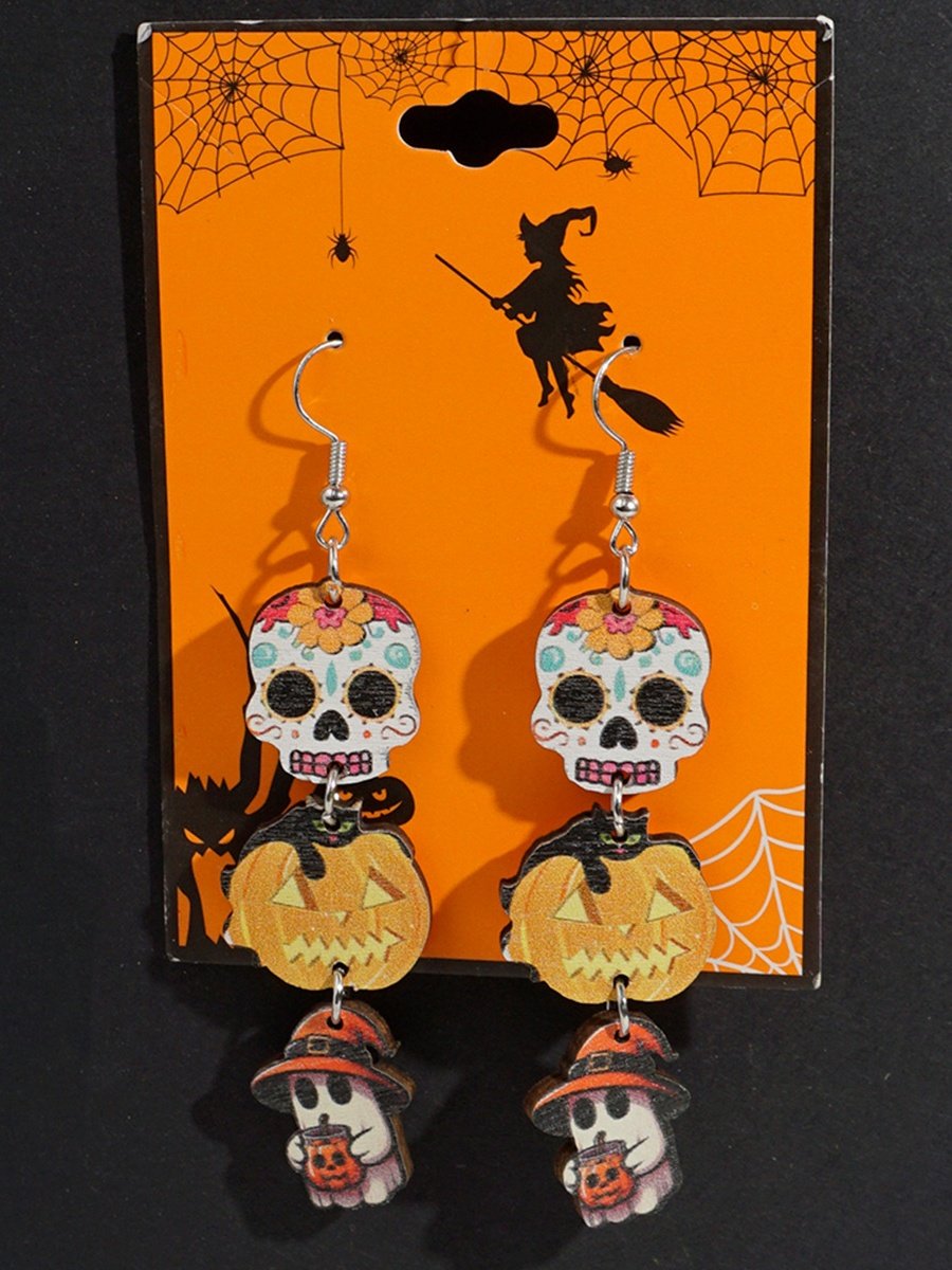 Boucles d'Oreilles Sexy Dessin Animé Toutes Les Saisons Panneau Sortie Toussaint Pendre en Bois pour Femmes