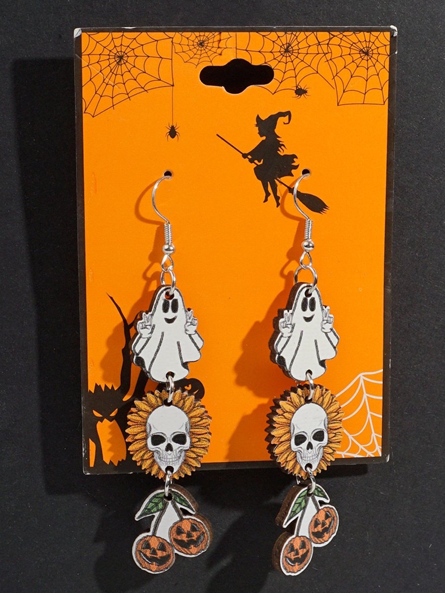 Boucles d'Oreilles Sexy Dessin Animé Toutes Les Saisons Panneau Sortie Toussaint Pendre en Bois pour Femmes