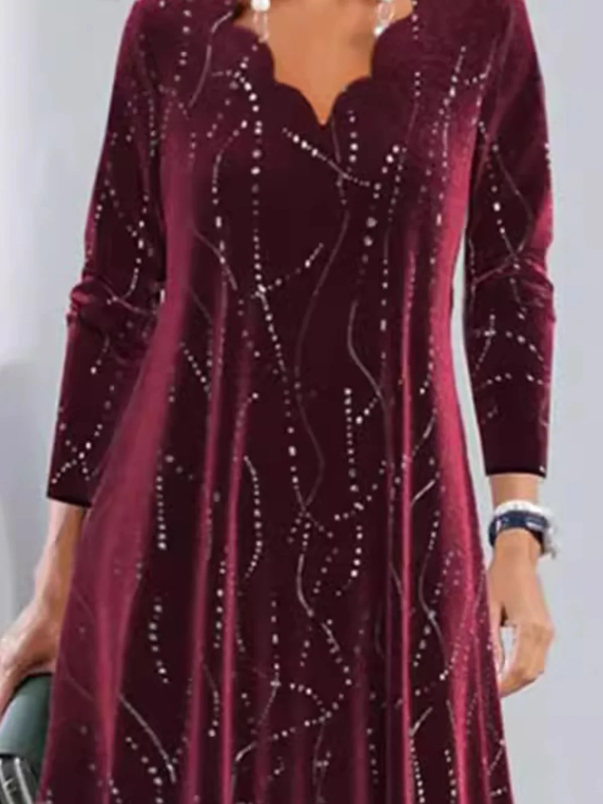 Femmes Géométrique Rouge Col V Confortable Robe Mi-Longue Décontracté