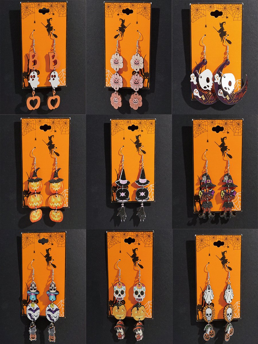 Boucles d'Oreilles Sexy Dessin Animé Toutes Les Saisons Panneau Sortie Toussaint Pendre en Bois pour Femmes