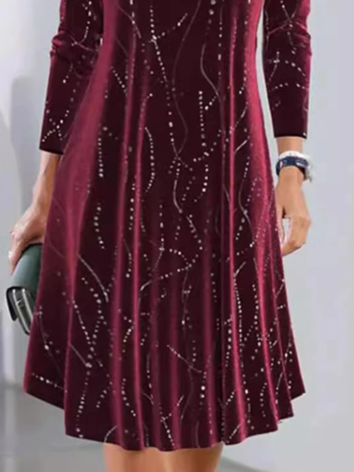 Femmes Géométrique Rouge Col V Confortable Robe Mi-Longue Décontracté
