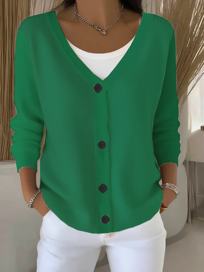 Cardigans Femmes Décontracté Plain Printemps / Automne Col V Micro-élasticité Ample Manches Longues Régulier Droit