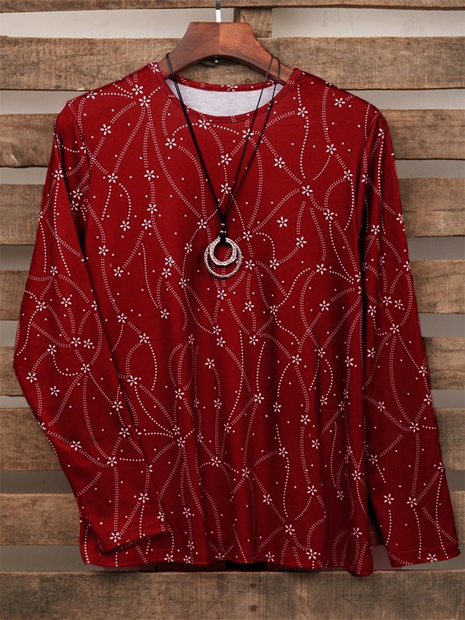 T-shirts Femmes Floral Rétro Printemps / Automne Micro-élasticité Ample Jersey Régulier Droit Régulier