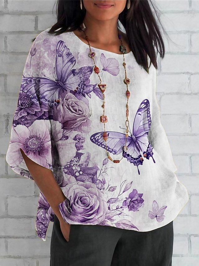 Blouses Femmes Décontracté Floral Été Polyester Aucune élasticité Coupe Régulière Régulier Droit Régulier