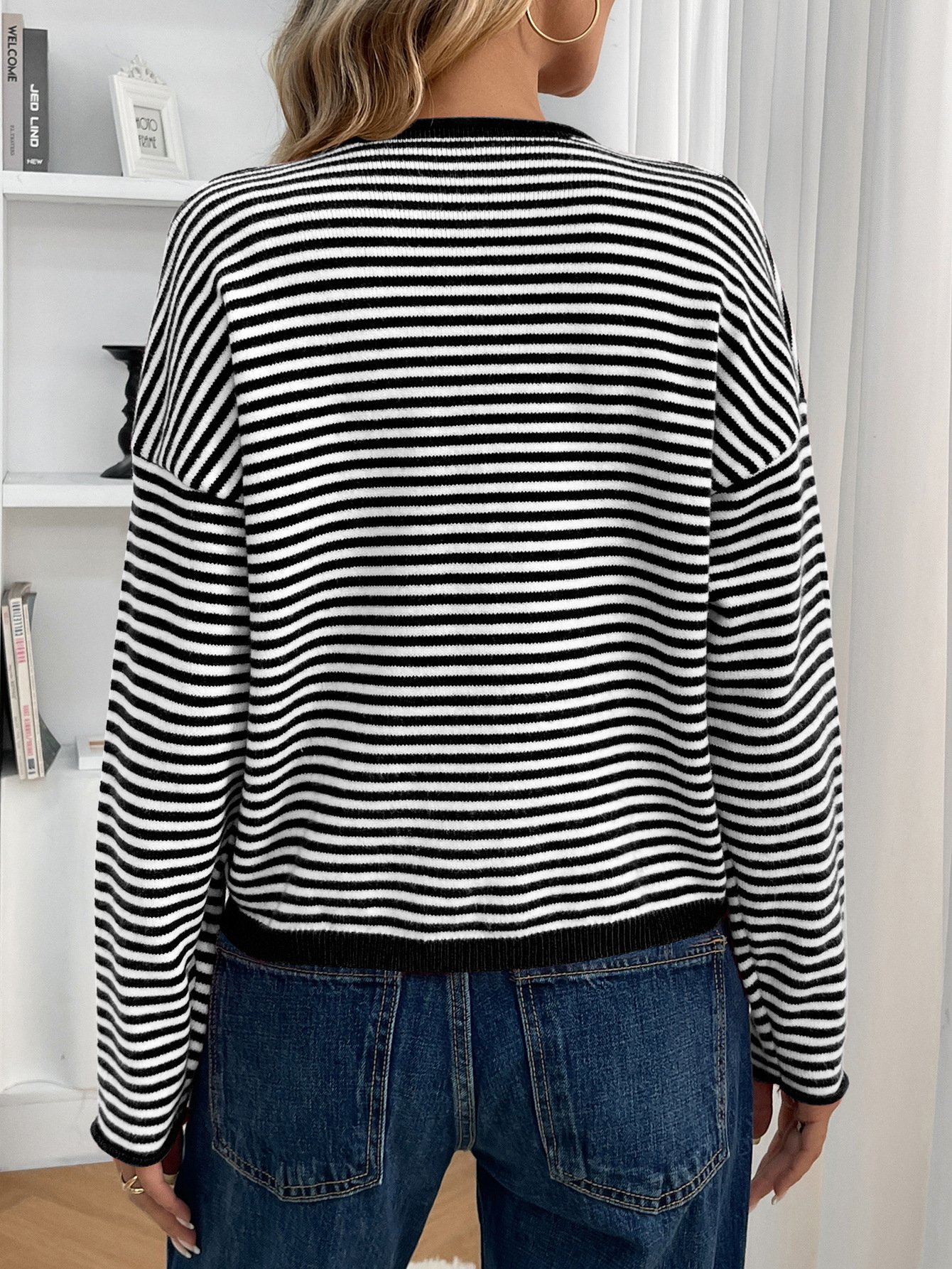 Cardigans Femmes Rayé Décontracté Printemps / Automne Polyester Quotidien Coupe Régulière Col Rond Régulier Élasticité moyenne