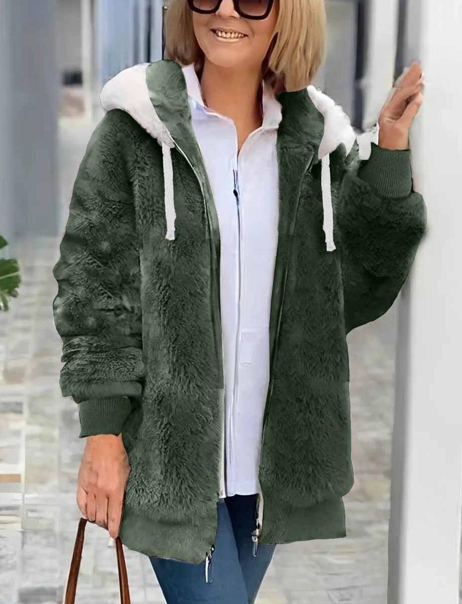 Col Châle Manches Longues Épaissi Plain Sweat à capuche zippé Caniche Blouson pour Femmes
