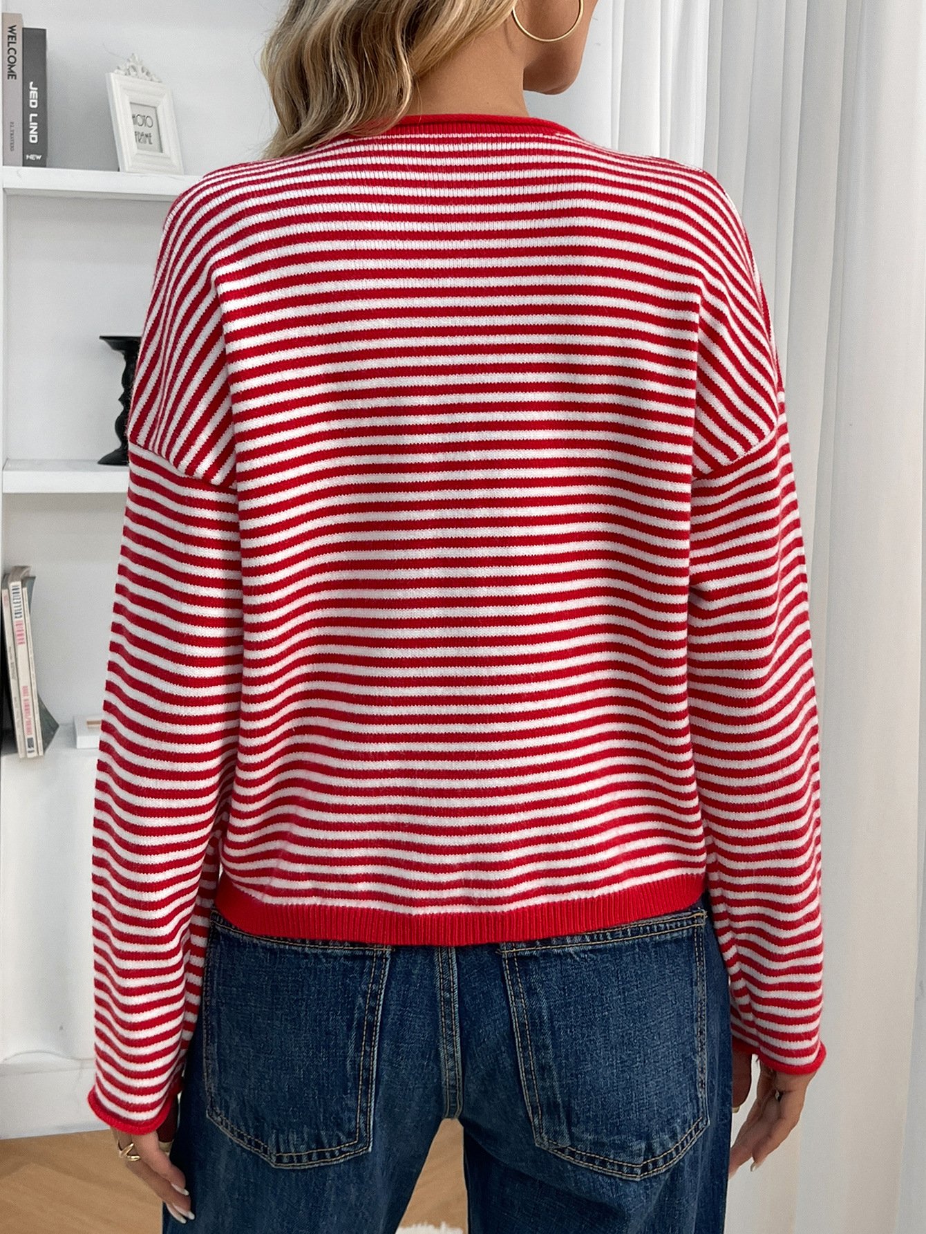 Cardigans Femmes Rayé Décontracté Printemps / Automne Polyester Quotidien Coupe Régulière Col Rond Régulier Élasticité moyenne