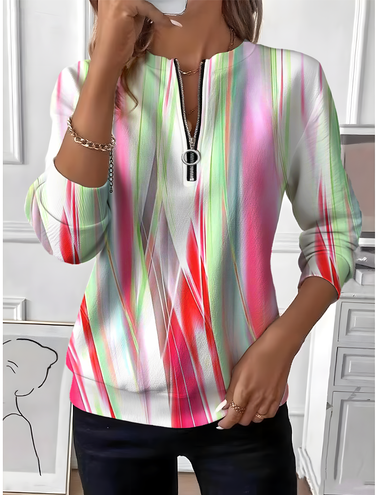 Sweat-shirts Simple Printemps / Automne Motif dégradé Polyester Naturel Manches Longues Droit Régulier T.-N.-L. pour Femmes