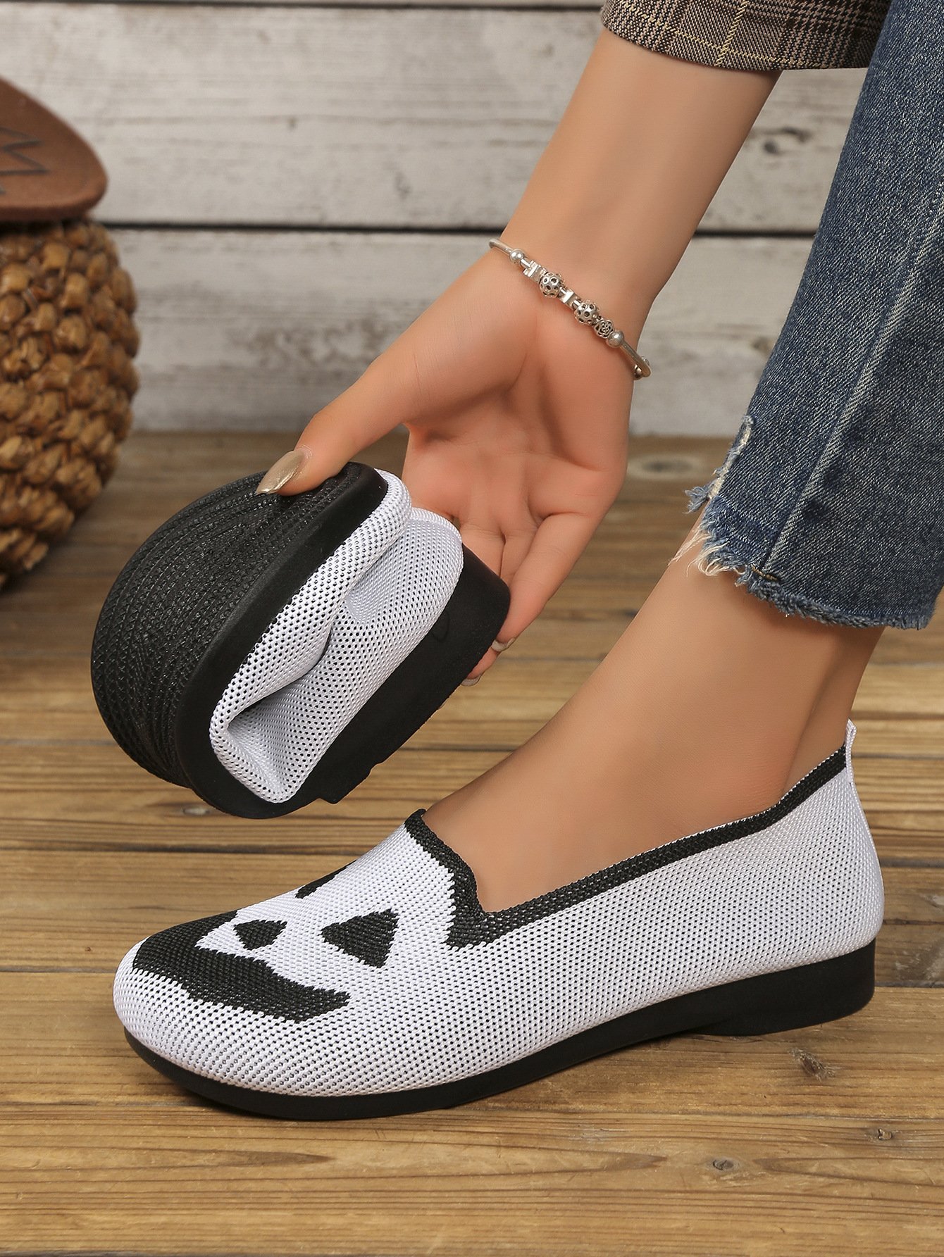 Chaussures à Tige Basse Géométrique Décontracté Toutes Les Saisons Vacances à Talon Plat Toile Caoutchouc à Enfiler Chaussures à Tige Basse pour Femmes