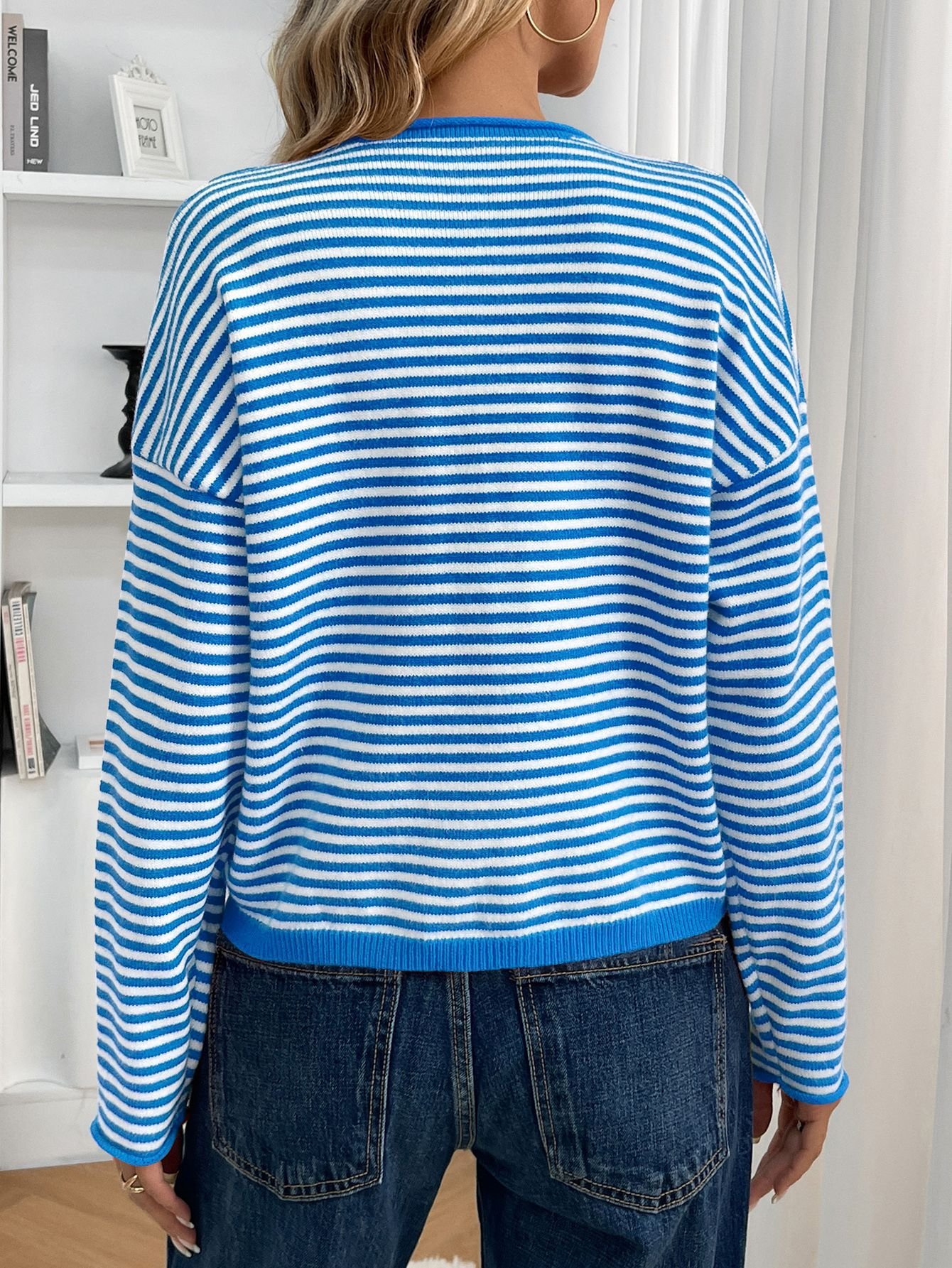 Cardigans Femmes Rayé Décontracté Printemps / Automne Polyester Quotidien Coupe Régulière Col Rond Régulier Élasticité moyenne