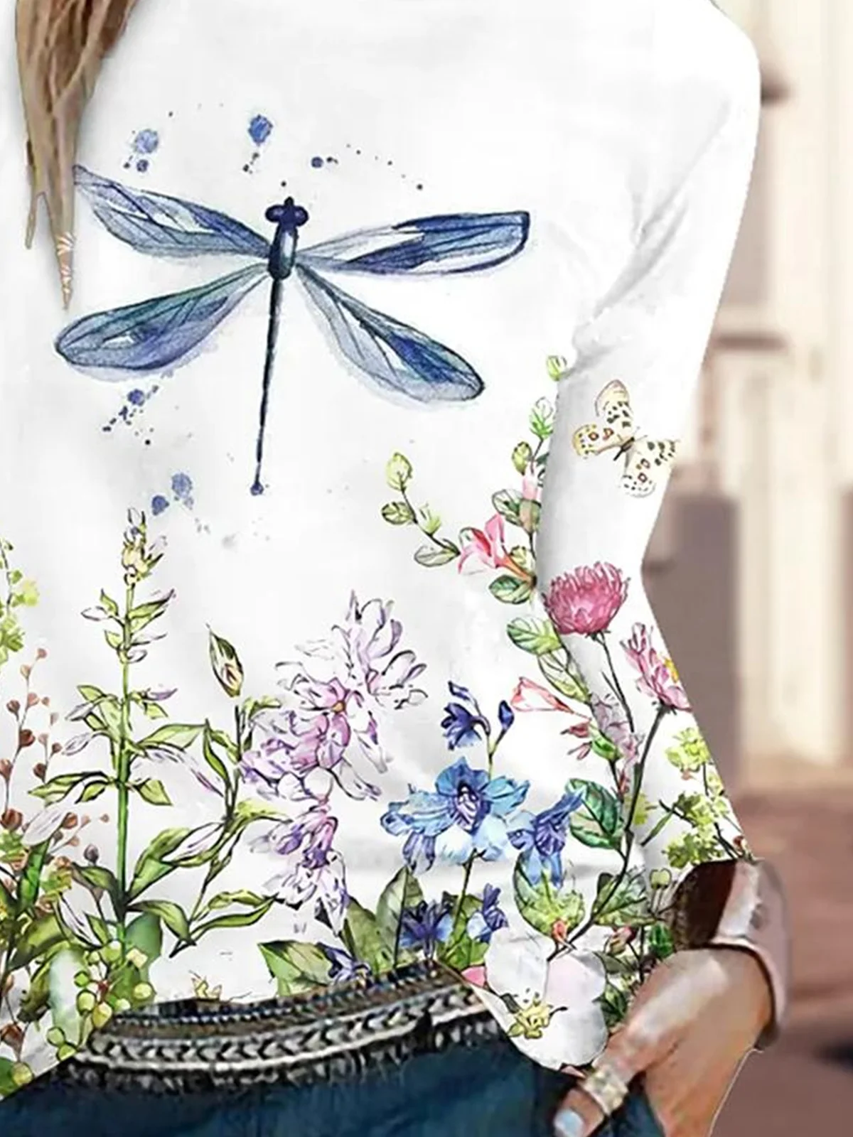 T-shirts Femmes Décontracté Plantes Printemps / Automne Polyester Quotidien Manches Longues Col Rond Régulier Régulier