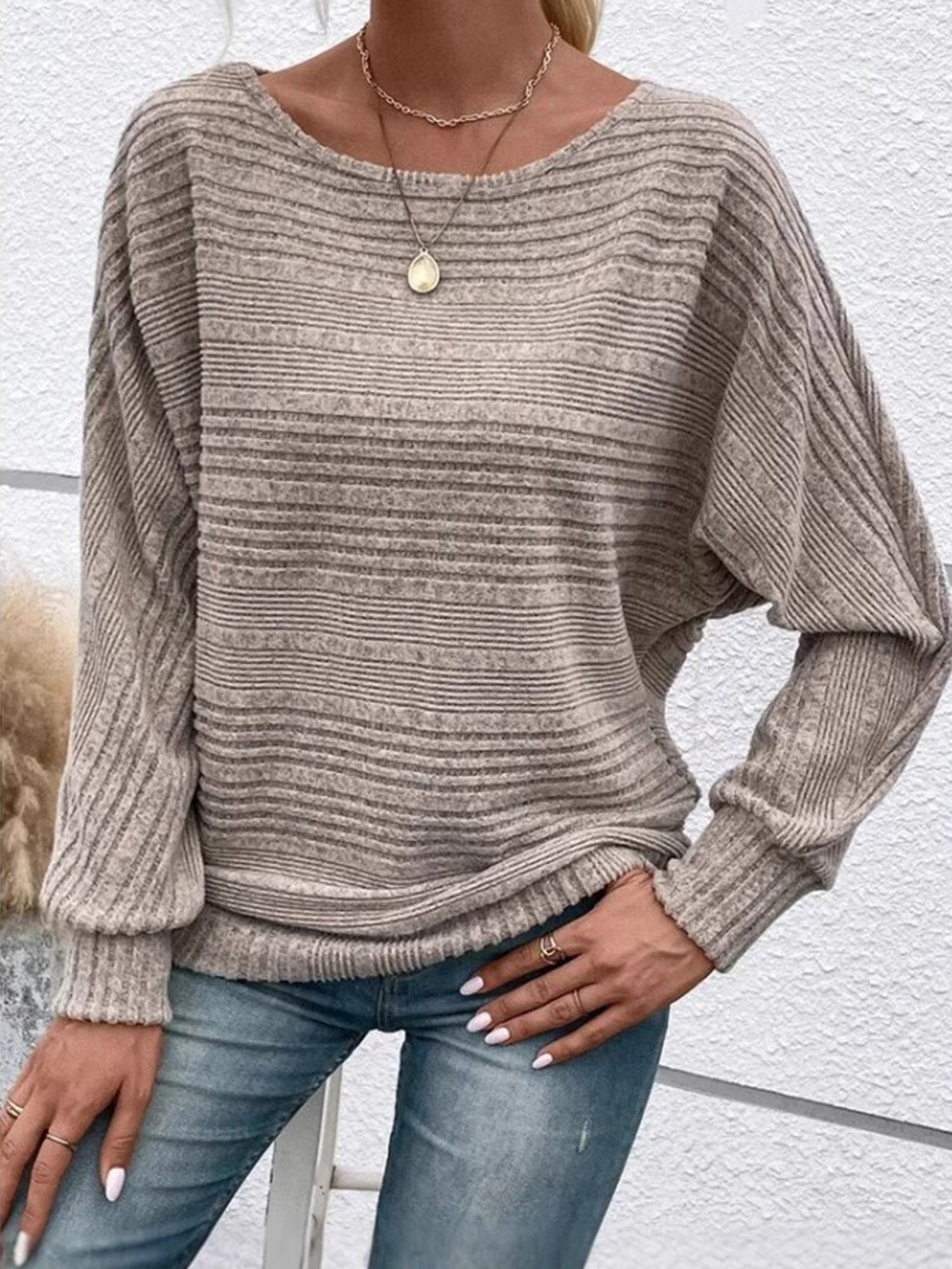 Blouses Décontracté Plain Printemps / Automne Ample Manches Longues Col Rond Régulier Droit Régulier pour Femmes