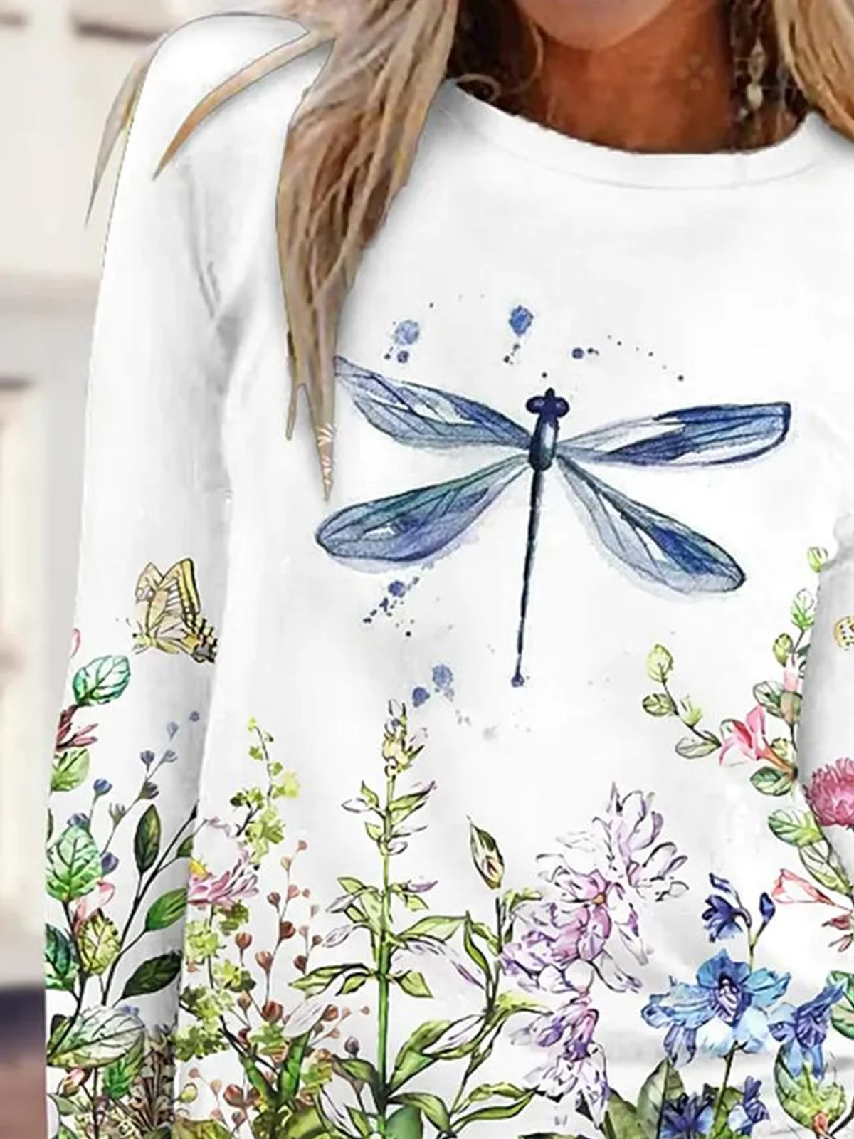 T-shirts Femmes Décontracté Plantes Printemps / Automne Polyester Quotidien Manches Longues Col Rond Régulier Régulier