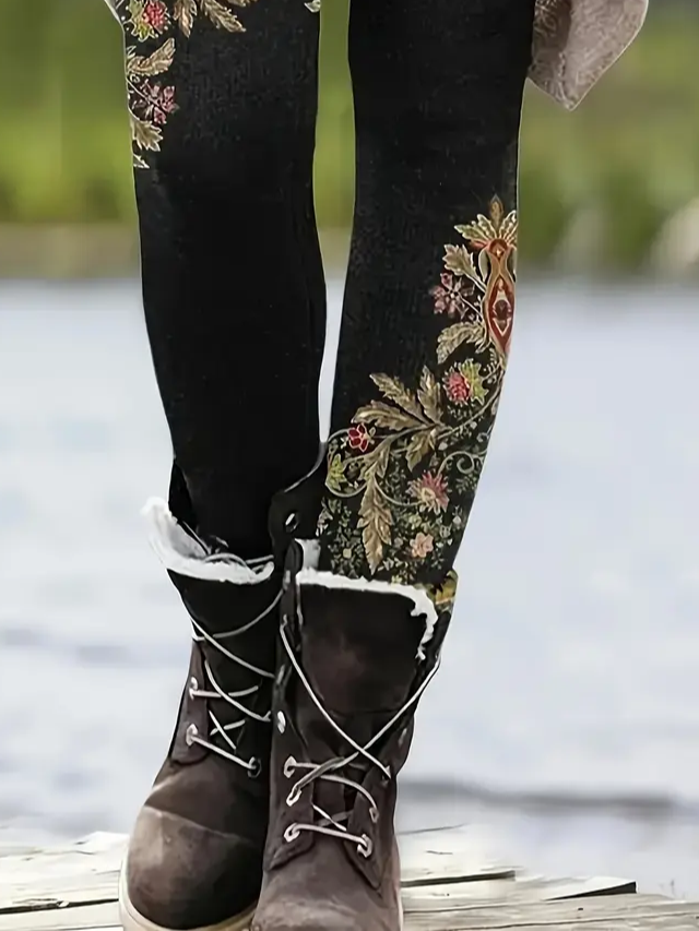 Pantalons De Yoga Femmes Décontracté Floral Toutes Les Saisons Imprimé Naturel à Haute Élasticité Serré Long Droit