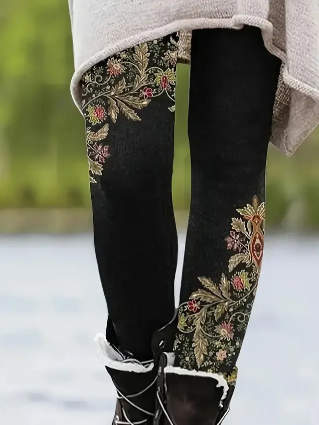 Pantalons De Yoga Femmes Décontracté Floral Toutes Les Saisons Imprimé Naturel à Haute Élasticité Serré Long Droit