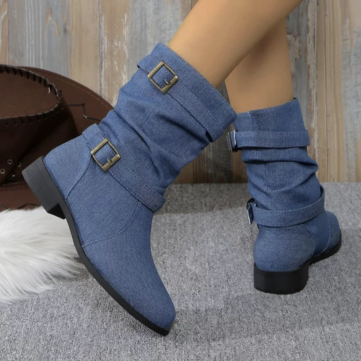 Bottes Décontracté Plain Automne Quotidien Cuir Bout Fermé Caoutchouc à Enfiler Bottes droites pour Femmes